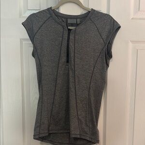 Athleta Gray Raglan Muscle Tee Fitted Asymmetrical LOT of 2.  Black and grey
